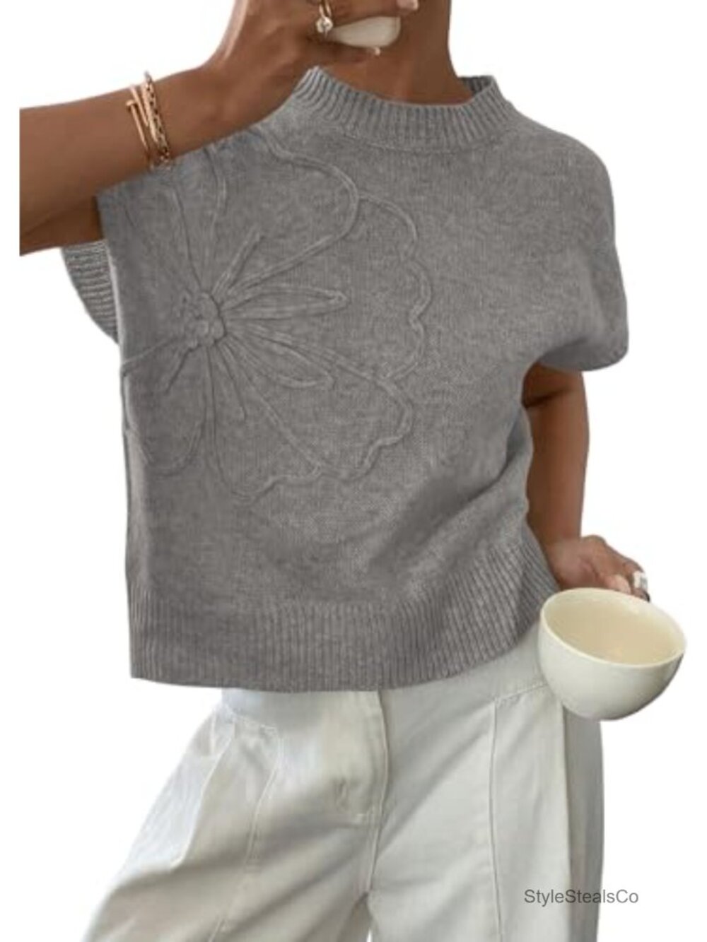 Summer Short Cap Sleeve Sweater Vest Crew Neck Knit Top